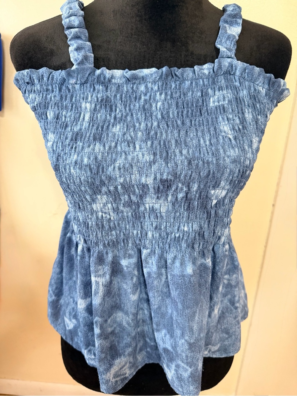 Michael Kors Smocked Blue Tie-Dye Tank Top